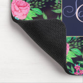 かわいらし手絵を描水色フローラデザイン マウスパッド (コーナー)