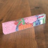 かわいらし手色彩の鮮やかカラフル花 デスクネームプレート (側面)