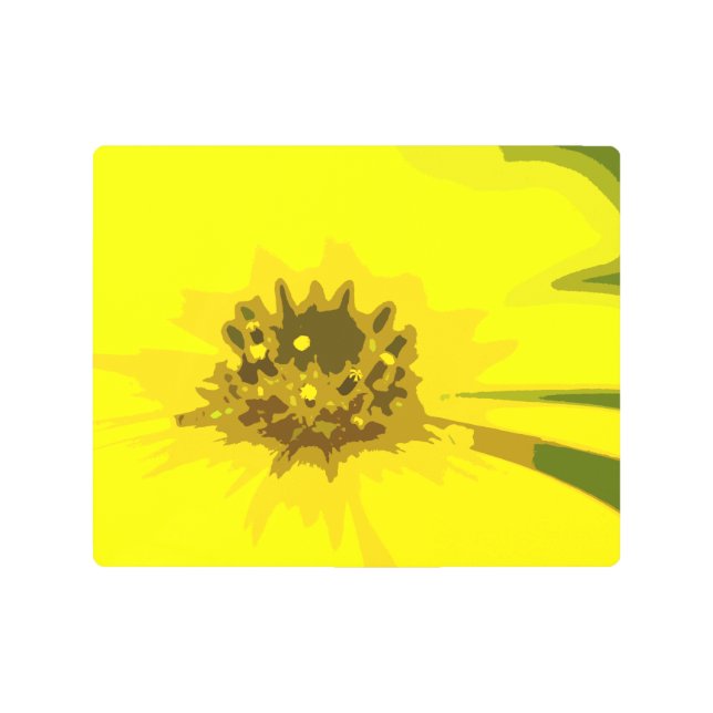 かわいらし抽象芸術鮮やかな黄色のデイジー花 メタルプリント (正面)