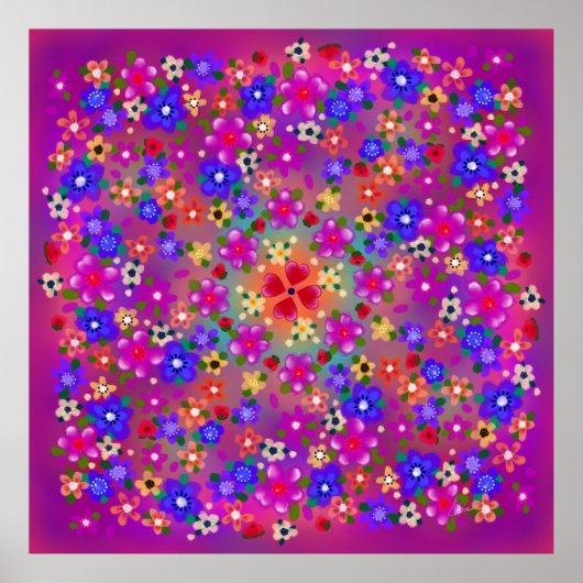 かわいらし数々の色の花ボホスタイル ポスター (正面)