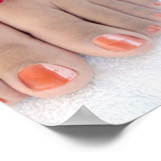 かわいらし明るい赤紫色ピンクローズペディキュアサロン ポスター (角)