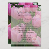 かわいらし春ピンクのチューリップ花クリスチャン結婚ズ 招待状 (正面/裏面)