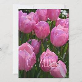 かわいらし春ピンクのチューリップ花クリスチャン結婚ズ 招待状