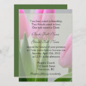 かわいらし春ピンクのチューリップ花クリスチャン結婚ズ 招待状 (正面/裏面)