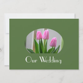 かわいらし春ピンクのチューリップ花クリスチャン結婚ズ 招待状