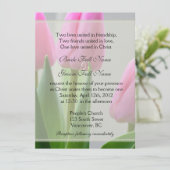 かわいらし春ピンクのチューリップ花クリスチャン結婚ズ 招待状 (スタンド正面)