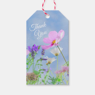 かわいらし春ピンクワイルドフラワーサンキュー ギフトタグ