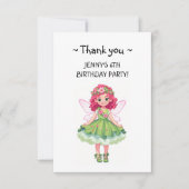 かわいらし春フェアリー女子ピンクとグリーン サンキューカード (正面)