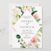 かわいらし春フローラフレーム婚約パーティ 招待状 (正面)