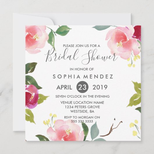 かわいらし春フローラブライダルシャワー招待状 招待状 (正面)