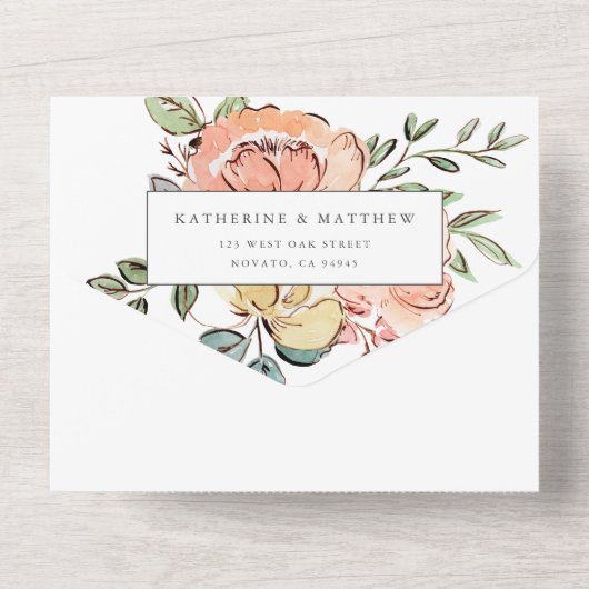 かわいらし春フローラ水の色結婚の オールインワン招待状 (裏面)