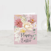 かわいらし春フローラ水彩ハッピーイースター カード (正面)