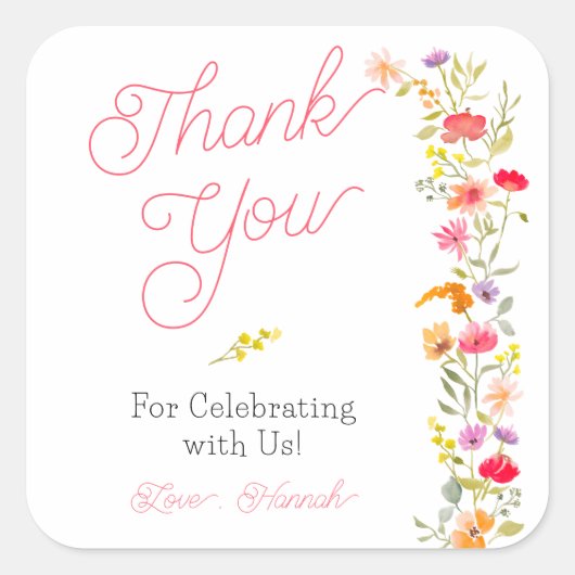 かわいらし春ワイルドフラワーフローラ感謝していブライダル スクエアシール (正面)