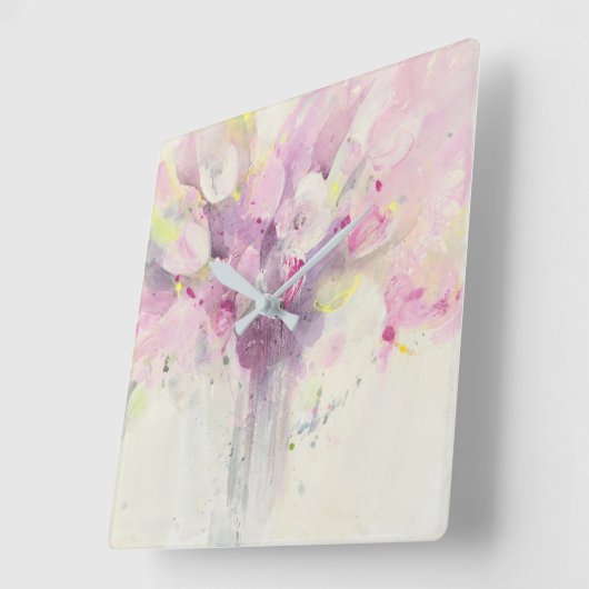 かわいらし春 |ソフトピンクのブーケ スクエア壁時計 (傾斜)