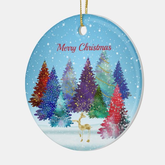 かわいらし木カラフルのトナカイ セラミックオーナメント (左)