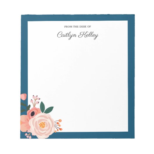 かわいらし机の花パーソナライズされた ノートパッド (正面)