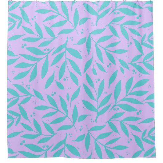 かわいらし枝 – ターコイズとバイオレット10代の シャワーカーテン (正面)