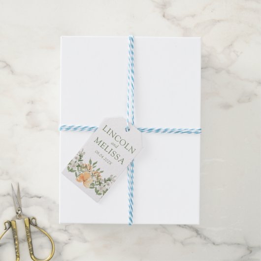 かわいらし桃と白のフローラ結婚ズ ギフトタグ (より糸付き)