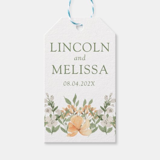 かわいらし桃と白のフローラ結婚ズ ギフトタグ (正面)