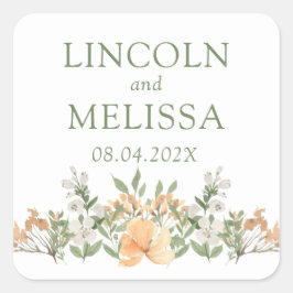 かわいらし桃と白のフローラ結婚ズ スクエアシール