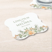 かわいらし桃と白のフローラ結婚ズ ペーパーコースター (アングル)