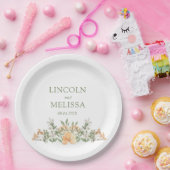 かわいらし桃と白のフローラ結婚ズ ペーパープレート (パーティー)