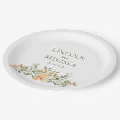 かわいらし桃と白のフローラ結婚ズ ペーパープレート (アングル)