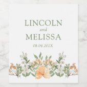 かわいらし桃と白のフローラ結婚ズ ワインラベル (シングルラベル)