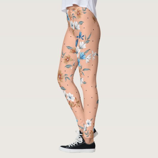 かわいらし桃フローラフェミニンパターン(の模様が)ある |レギンス レギンス (左)