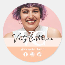 かわいらし桃モダン台本の名前と写真カスタム写真 ラウンドシール