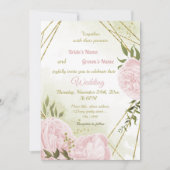 かわいらし桃色の花は幾何結婚性の 招待状 (正面)