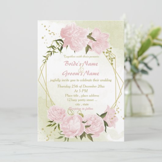 かわいらし桃色の花は幾何結婚性の 招待状 (スタンド正面)