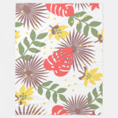 かわいらし植物型カラフルフローラグリーンレッド フリースブランケット (正面)