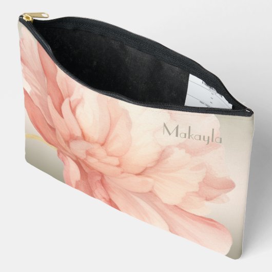 かわいらし水エレガント色ピーチ牡丹 アクセサリーポーチ (見開き)