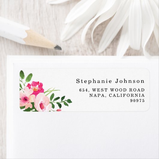 かわいらし水彩ピンクフローラ差出人住所 ラベル (インサイチュ)