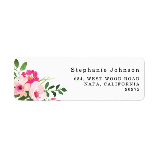 かわいらし水彩ピンクフローラ差出人住所 ラベル (正面)
