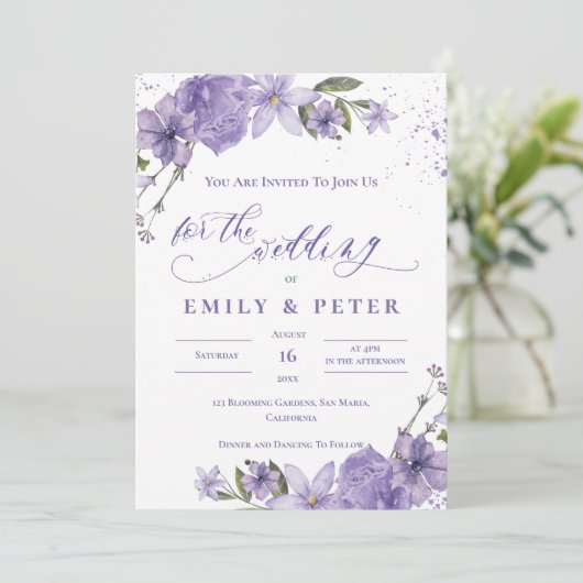 かわいらし水彩紫エレガントフローラ結婚 招待状 (スタンド正面)