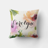 かわいらし水彩花パーソナライズされた枕 クッション (裏面)