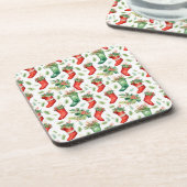 かわいらし水彩赤と緑のストッキング コースター (左側)