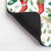 かわいらし水彩赤と緑のストッキング マウスパッド (コーナー)