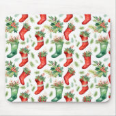 かわいらし水彩赤と緑のストッキング マウスパッド (正面)