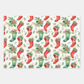 かわいらし水彩赤と緑のストッキング ラッピングペーパーシート (正面)