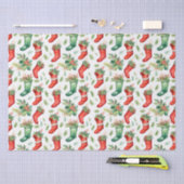 かわいらし水彩赤と緑のストッキング 薄葉紙 (クラフト)