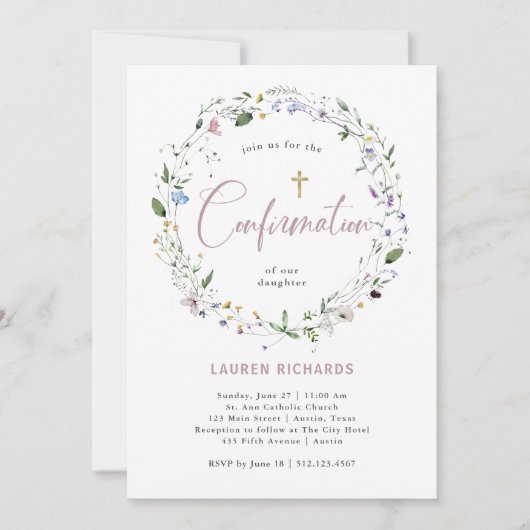 かわいらし水彩野草リース |確認 招待状 (正面)