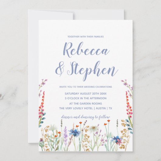 かわいらし水彩野草結婚式招待状 招待状 (正面)