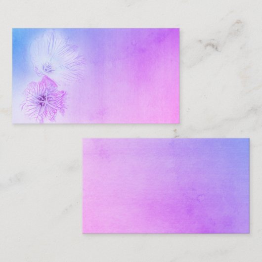 かわいらし水彩青紫色の花デザイン 名刺 (正面/裏面)
