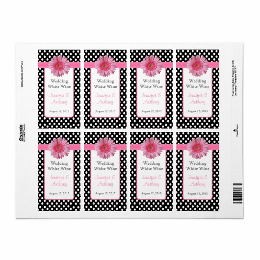 かわいらし水玉模様とデイジー結婚のワインラベル ラベル (フルシート)