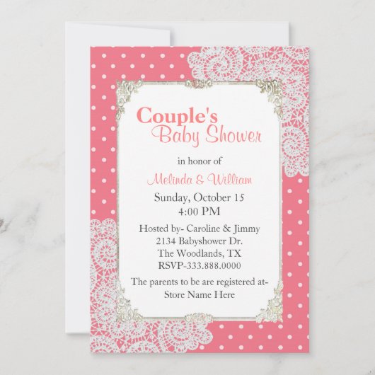 かわいらし水玉模様カップルの赤ちゃんシャワー招待状 招待状 (正面)
