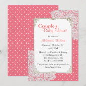 かわいらし水玉模様カップルの赤ちゃんシャワー招待状 招待状 (正面/裏面)