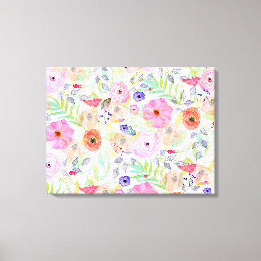 かわいらし水色の手絵を描抽象芸術フローラ キャンバスプリント (正面)